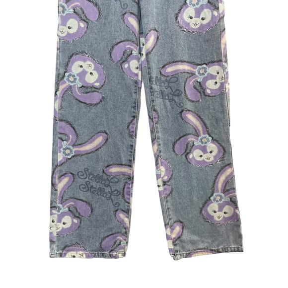 Bunny Rabbit Size M Jeans Wide Leg Flare High Waist Kawaii Bunny Anime Pastel - Picture 6 of 16